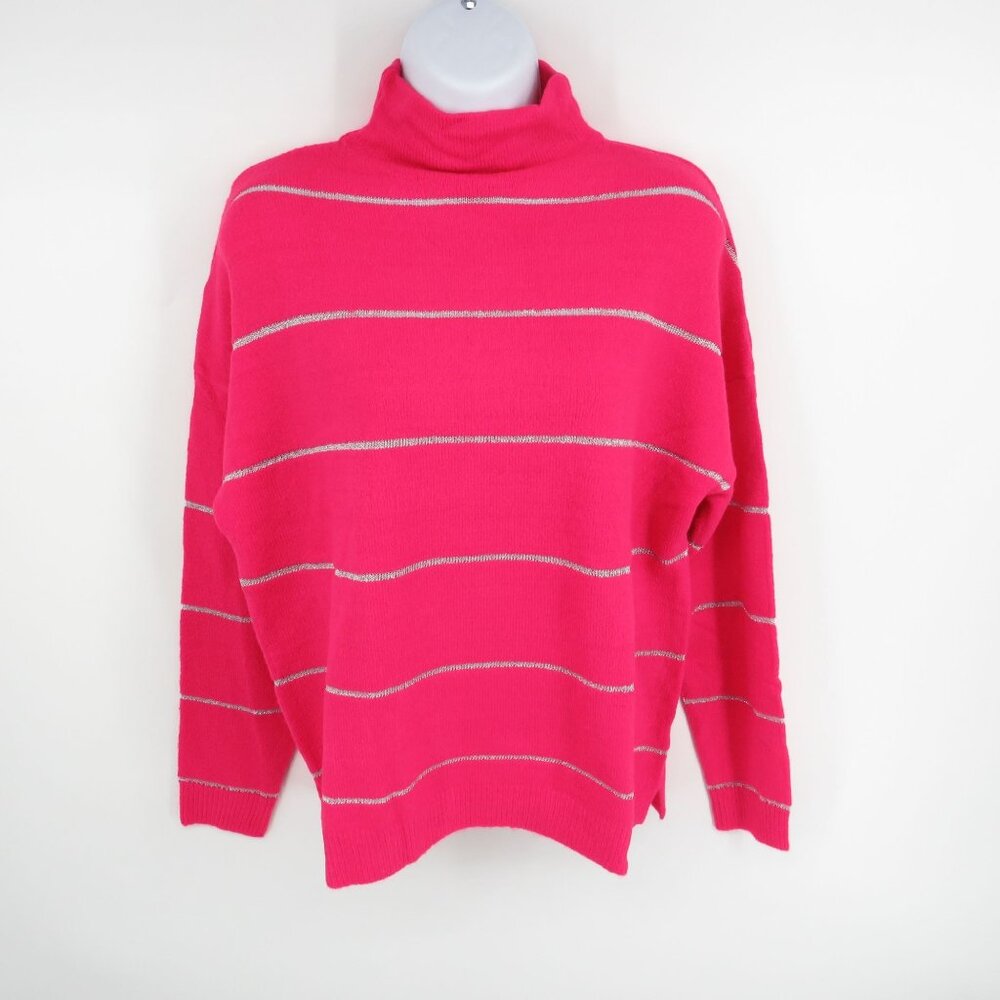 Kim Rogers Petite Small Pink Striped Mock Neck Sweater NWT $48